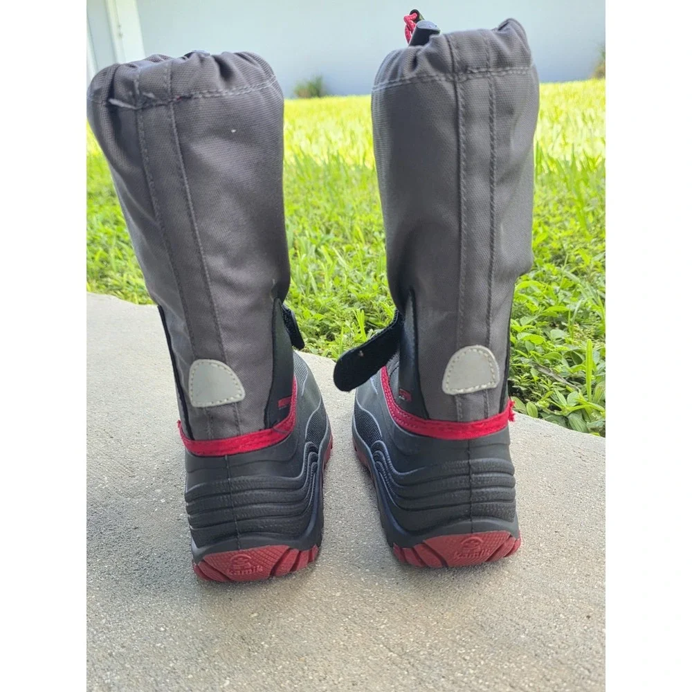 Kamik Kids Waterproof Snow Boots Black Red Trim Size 3 Winter Mid-Calf